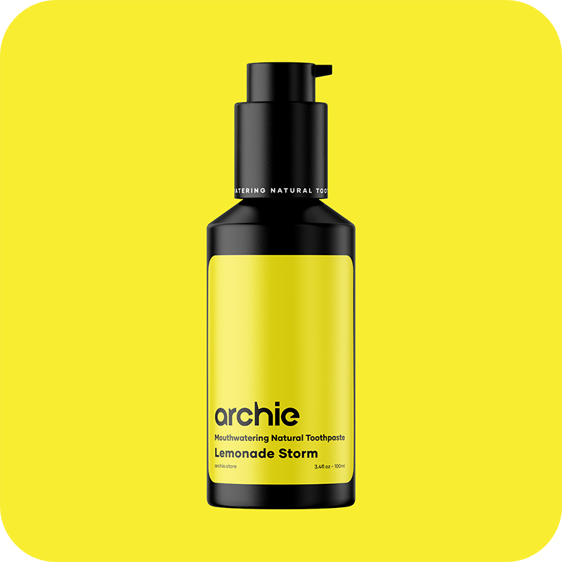 Bottle of Archie Natural Toothpaste with Hydroxyapatite in Lemonade Storm Flavour