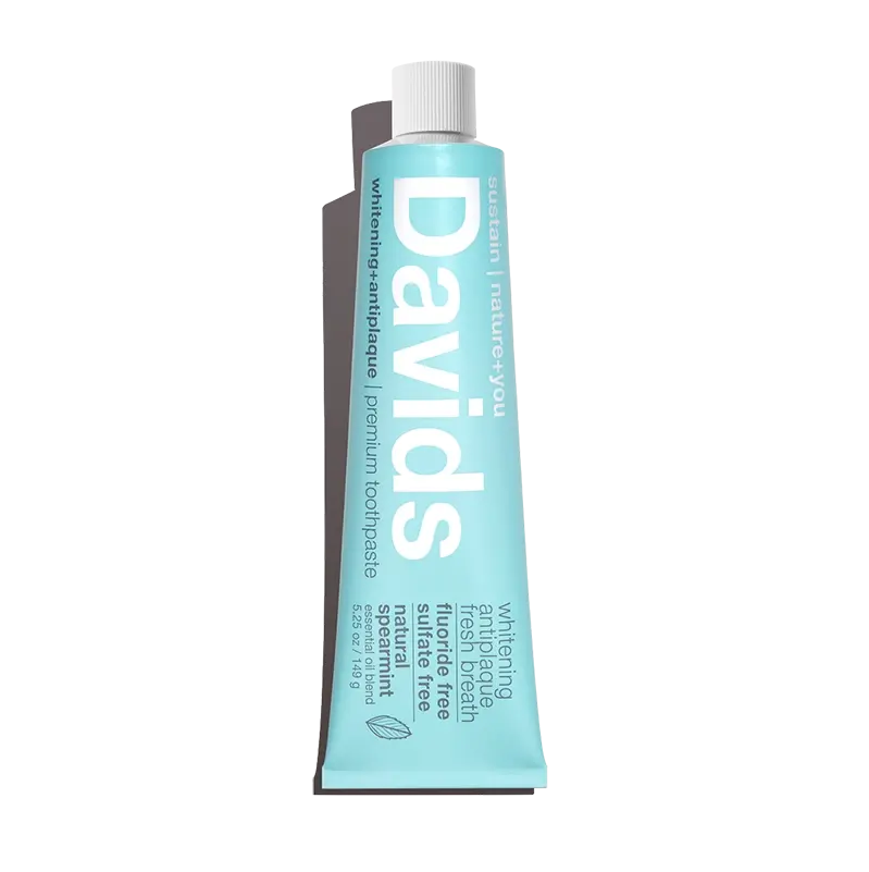 Tube of Davids toothpaste on a white background