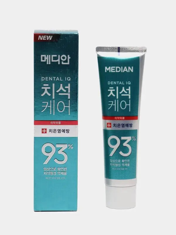 Median dental toothpaste tube with packaging on a white background