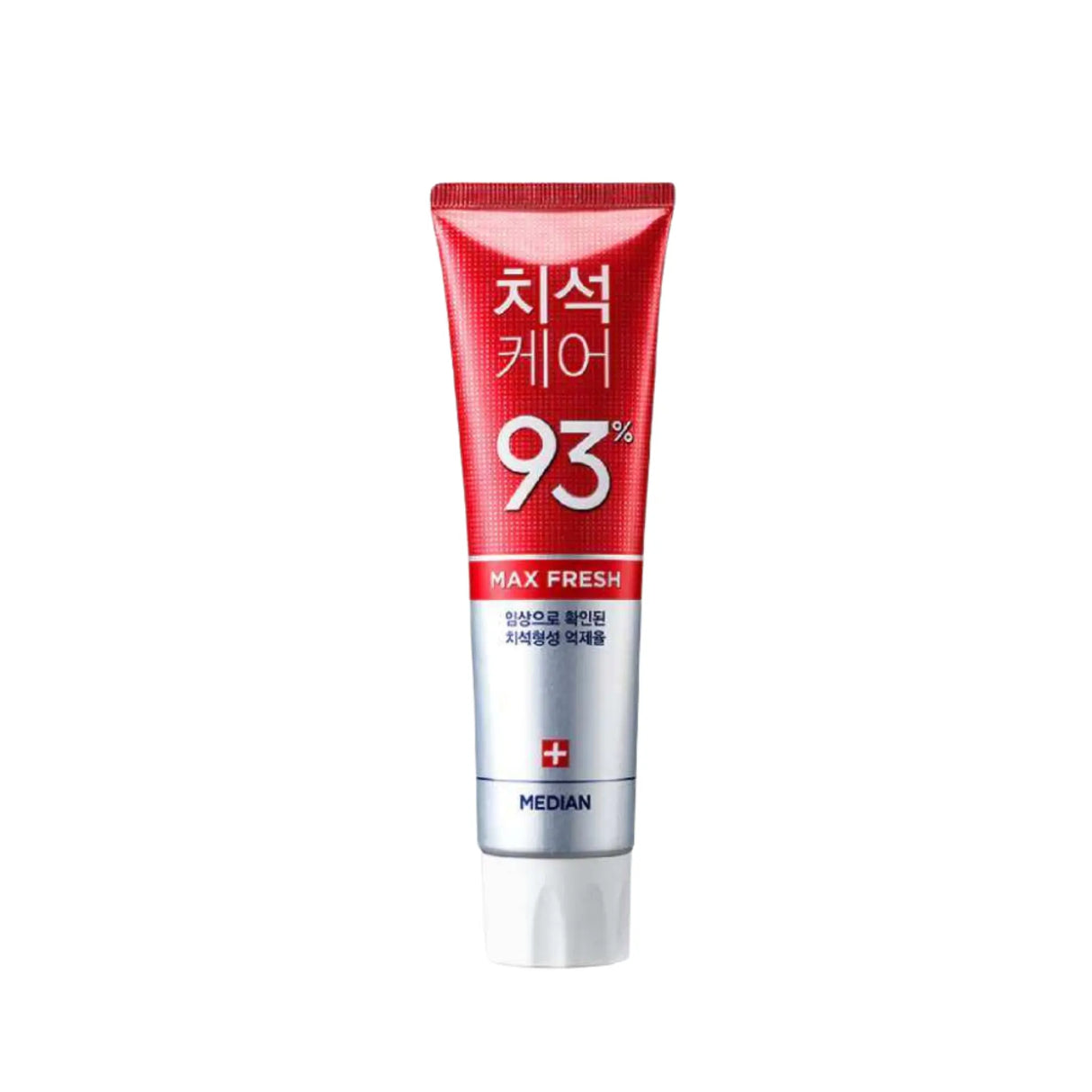 Median 93% red toothpaste on a white background