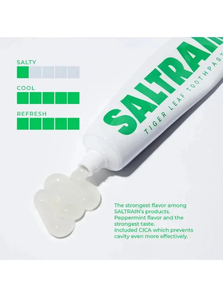 Saltrain tiger leaf toothpaste tube on a white background