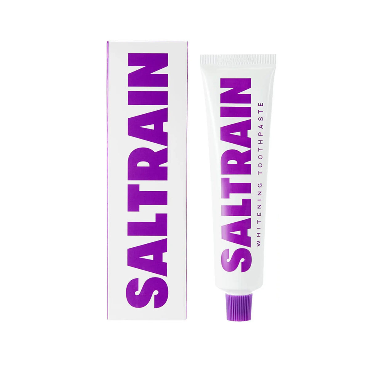 Saltrain whitening toothpaste tube and packaging on a white background
