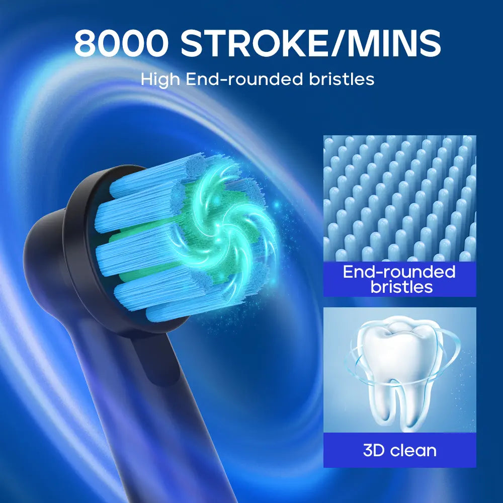 close up of an electric toothbrush head showing features of its bristles