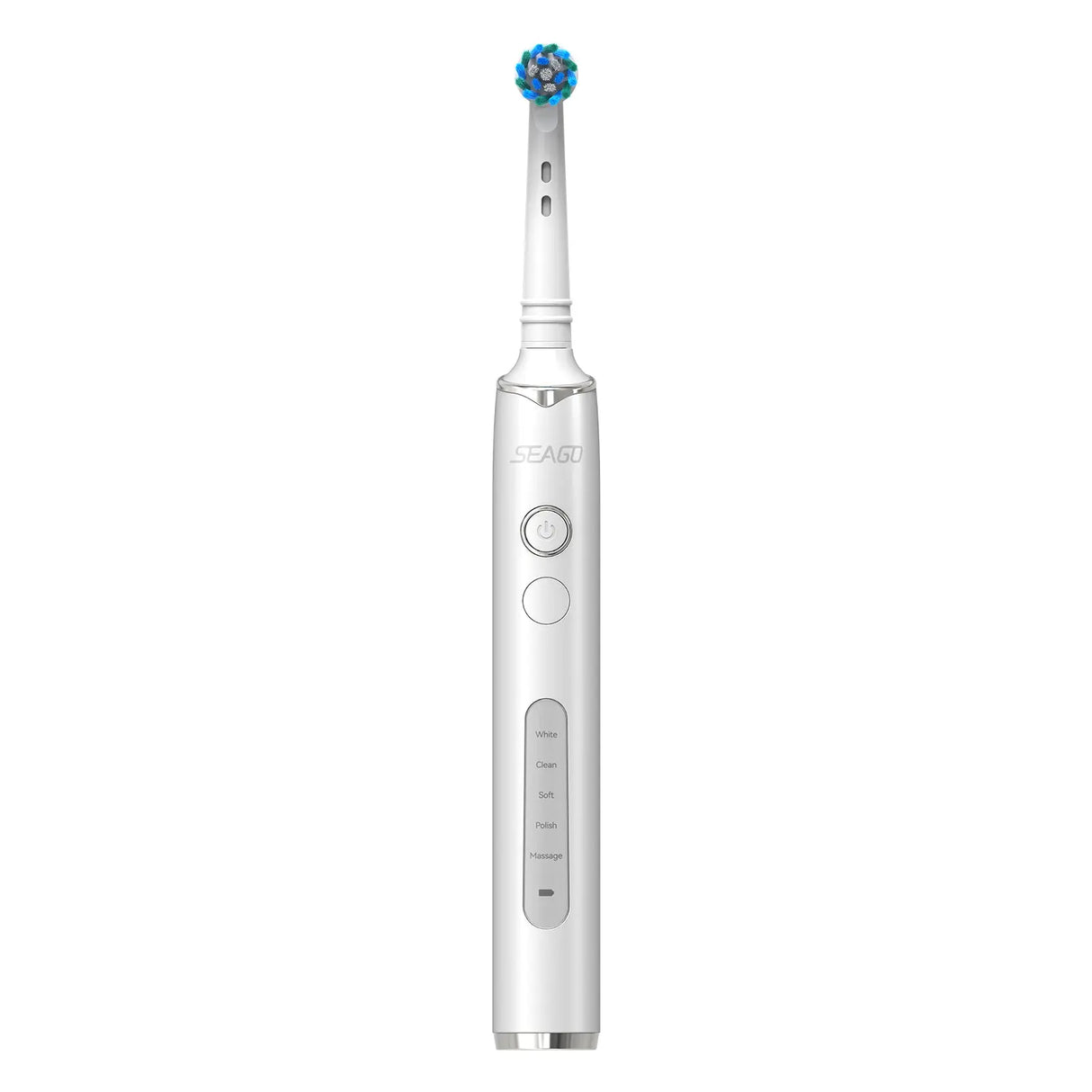 front close up view of a Seago sg-2603 electric toothbrush in white color