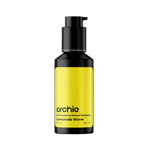 Archie Natural Toothpaste with Fluoride Lemonade Storm flavour bottle close up
