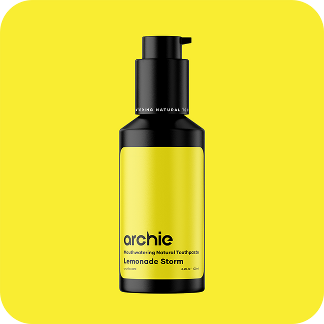 Bottle of Archie Natural Toothpaste with Hydroxyapatite in Lemonade Storm Flavour