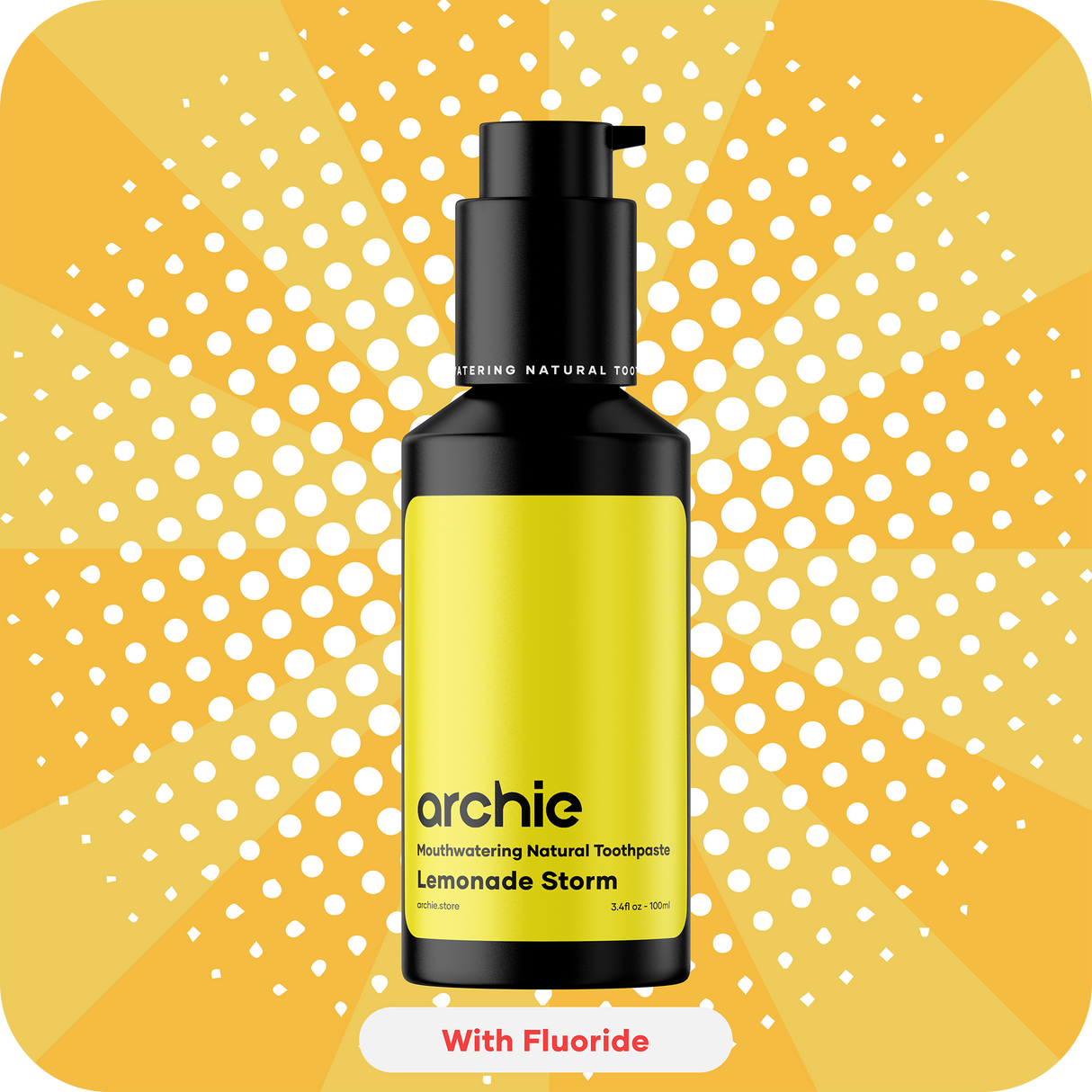 Archie Natural Toothpaste with Fluoride  Lemonade Storm flavour, front side. 