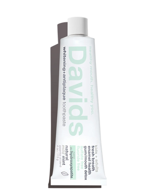 Front close up shot of Davids Natural Toothpaste with nano hydroxyapatite - mild mint