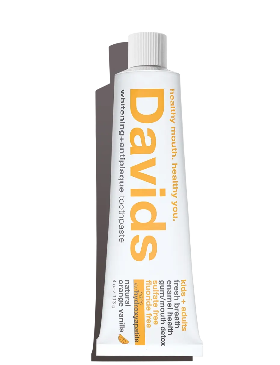 Tube of Davids toothpaste on a white background