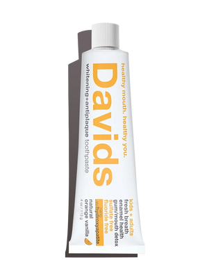 Tube of Davids toothpaste on a white background