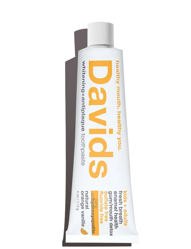 Tube of Davids toothpaste on a white background