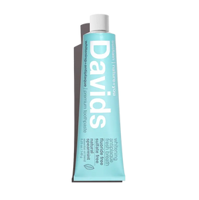 Tube of Davids toothpaste on a white background