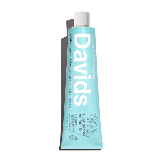 Tube of Davids toothpaste on a white background