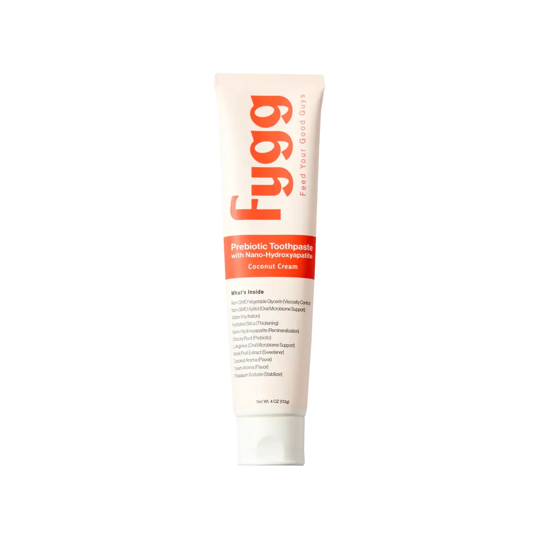 Fygg coconut cream probiotic toothpaste tube on a white background