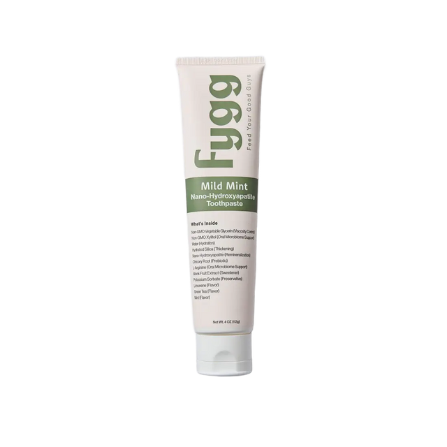 Fygo Mild Mint toothpaste tube on a white background