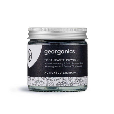 Georganics Natural Organic Toothpaste Powder - Activated Charcoal, eco friendly jar