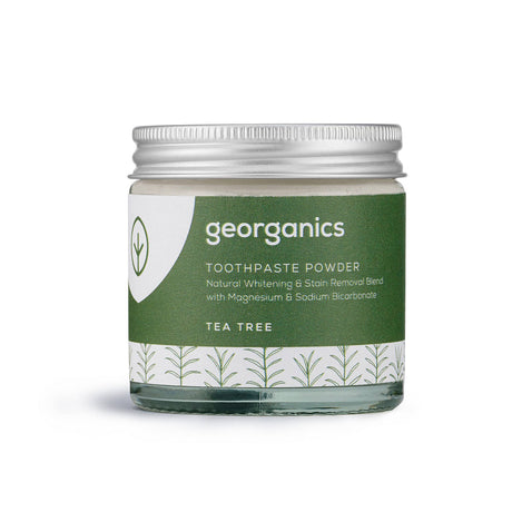 Georganics Natural Whitening Toothpaste Powder - Tea Tree, eco friendly jar