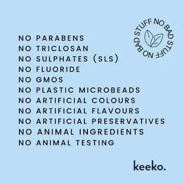 Graphic showing benefits of Keeko brand products