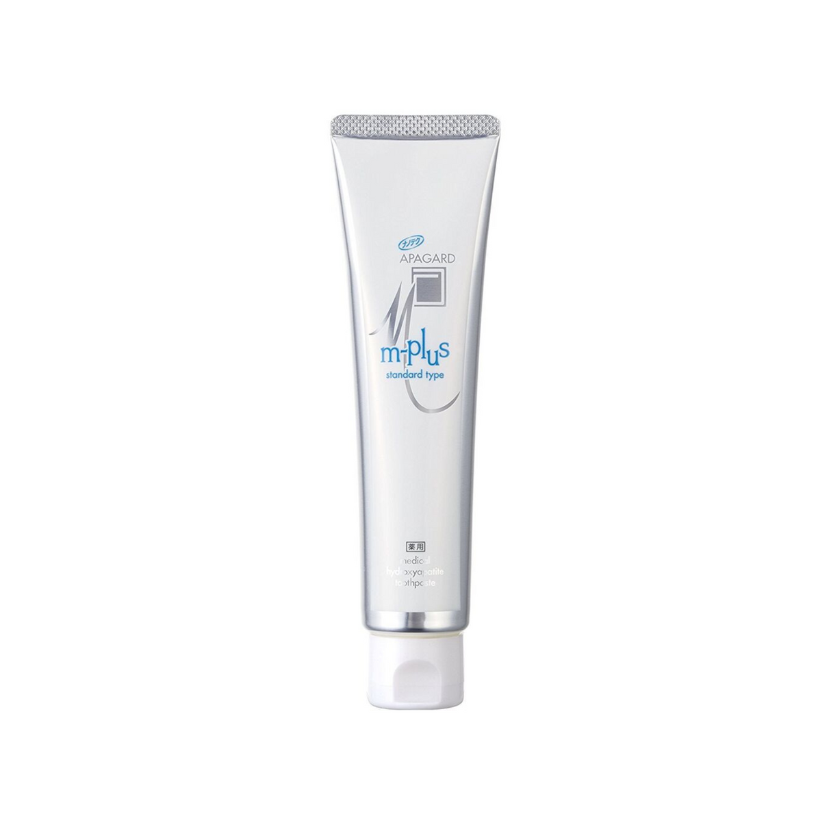 Tube of APAGARD m-plus toothpaste  on a white background