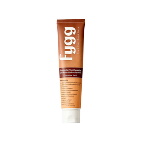 Fygg chocolate swirl probiotic toothpaste tube on a white background