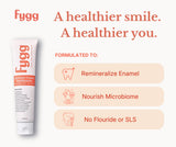 Fygg toothpaste tube with product benefits on a white background