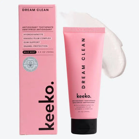 Keeko Dream Clean Antioxidant Toothpaste in pink tube and packaging box with product information.