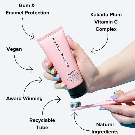 Graphic showing Keeko Dream Clean product features