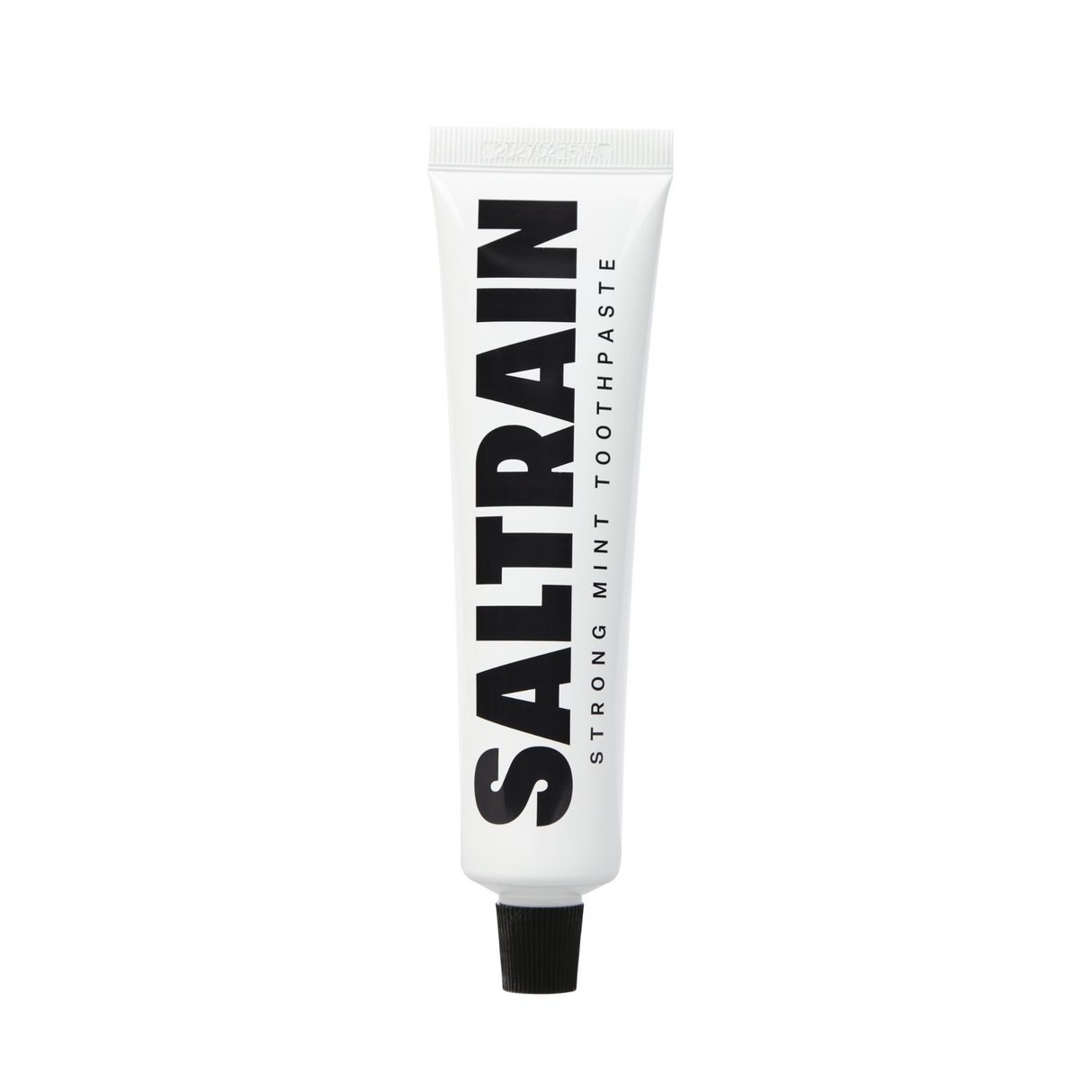 Saltrain Strong Mint toothpaste tube on a white background